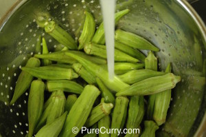Okra being washed